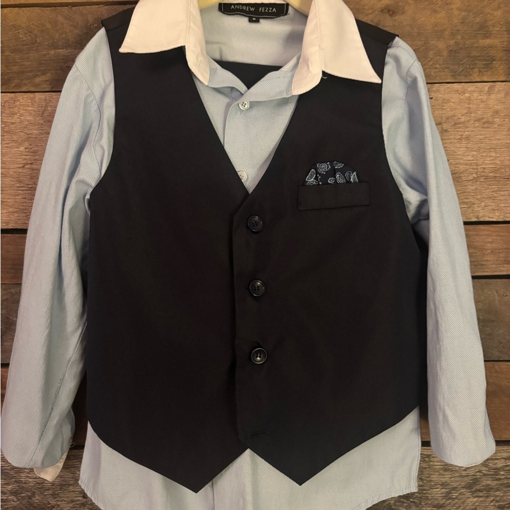 Navy Vest and Pants Set with Light Blue Shirt